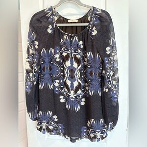 Tory Burch Black and Blue Patterned Blouse